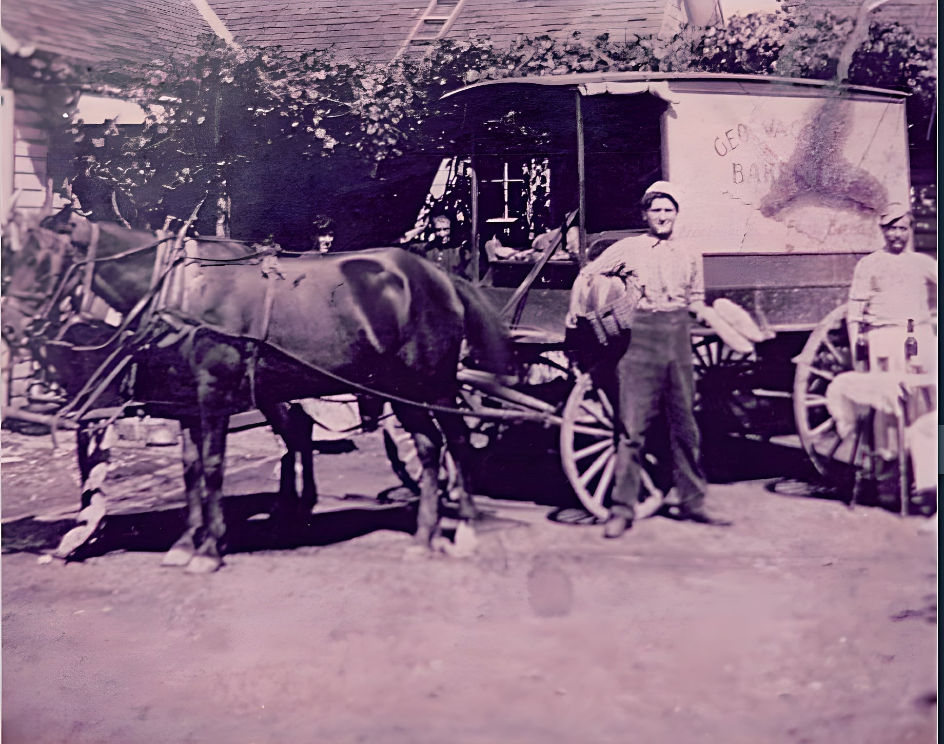 George E. Vacca with the original bakery horse-and-buggy delivery wagon