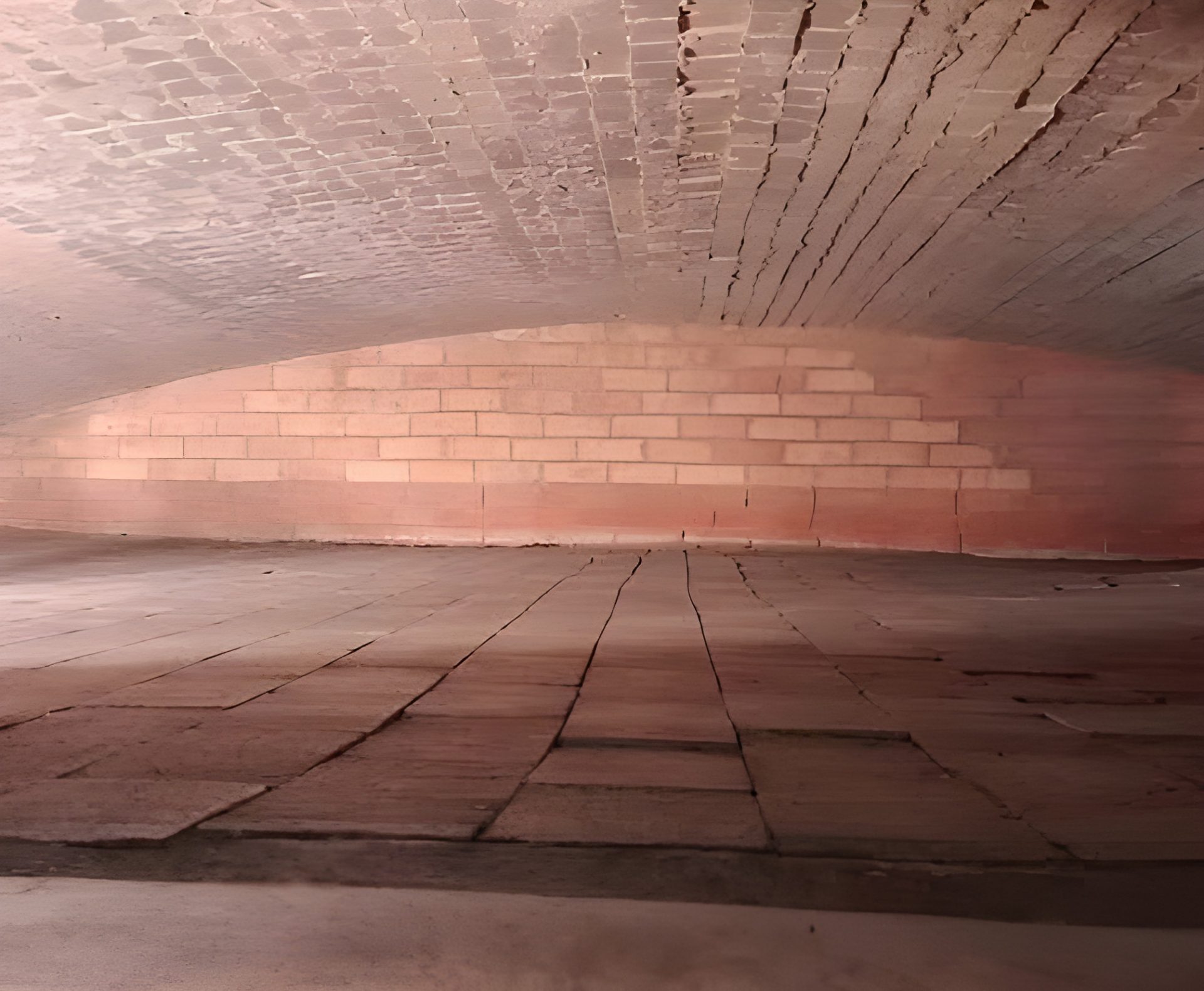 Barrel-vaulted brick chamber of the bakery's 1904 Brick Hearth Oven